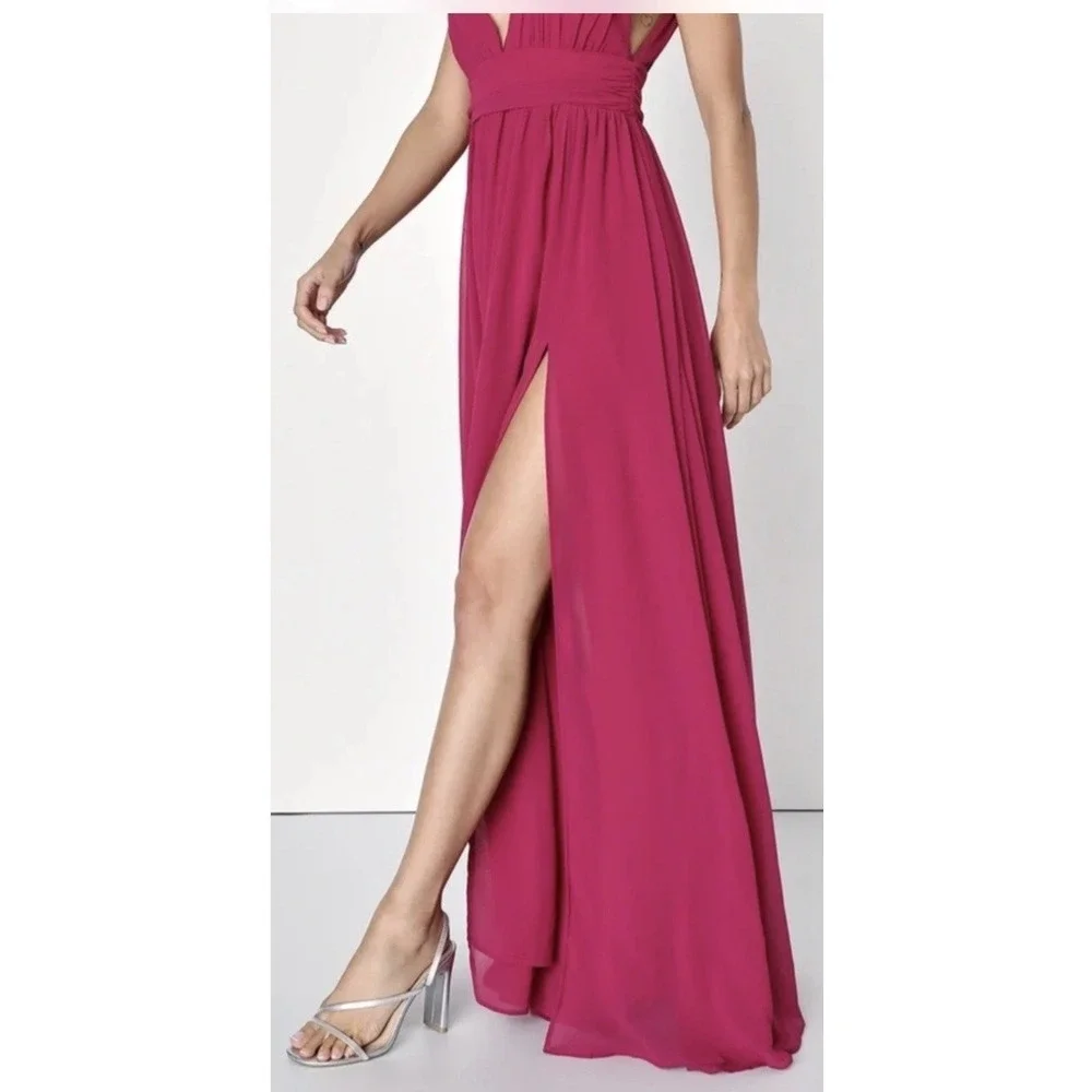 LULUS Size Plus 3X Heavenly‎ Dark Magenta Pink Maxi Dress Sleeveless Chiffon